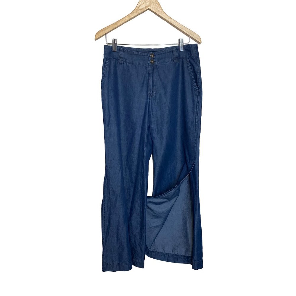 Laundry By Shelli Segal Chambray Jean Slit Wide Leg Pants 6